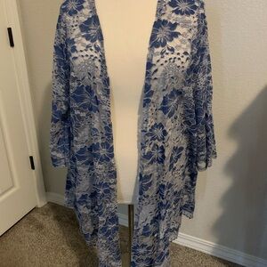 O-12 Catherine’s Blue and White Floral Lace Duster